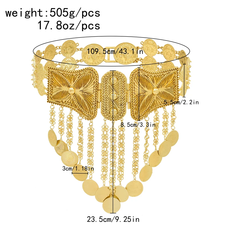 Golden Afghan Body Chains For Women Gypsy Coin Tassel Statement Bohemian Waist Chains Ethnic Hollow Charms Belly Chains Female