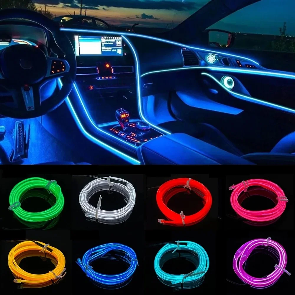 5M Led Strip USB Plug Car Interior Atmosphere Lighting LED Strip 5V DIY Flexible EL Cold Light Line Tube Decoration Ambient Lam