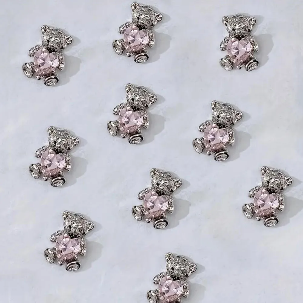 10 Stück Luxus Bär Herz Strass Nail Art Charms Kawaii Bär Schmuck Edelsteine für Acryl Nägel Zubehör DIY Maniküre Dekoration