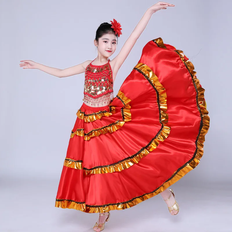 

1pcs/lot children fashion red belly dance skirt lady bullfighting dancing red skirt