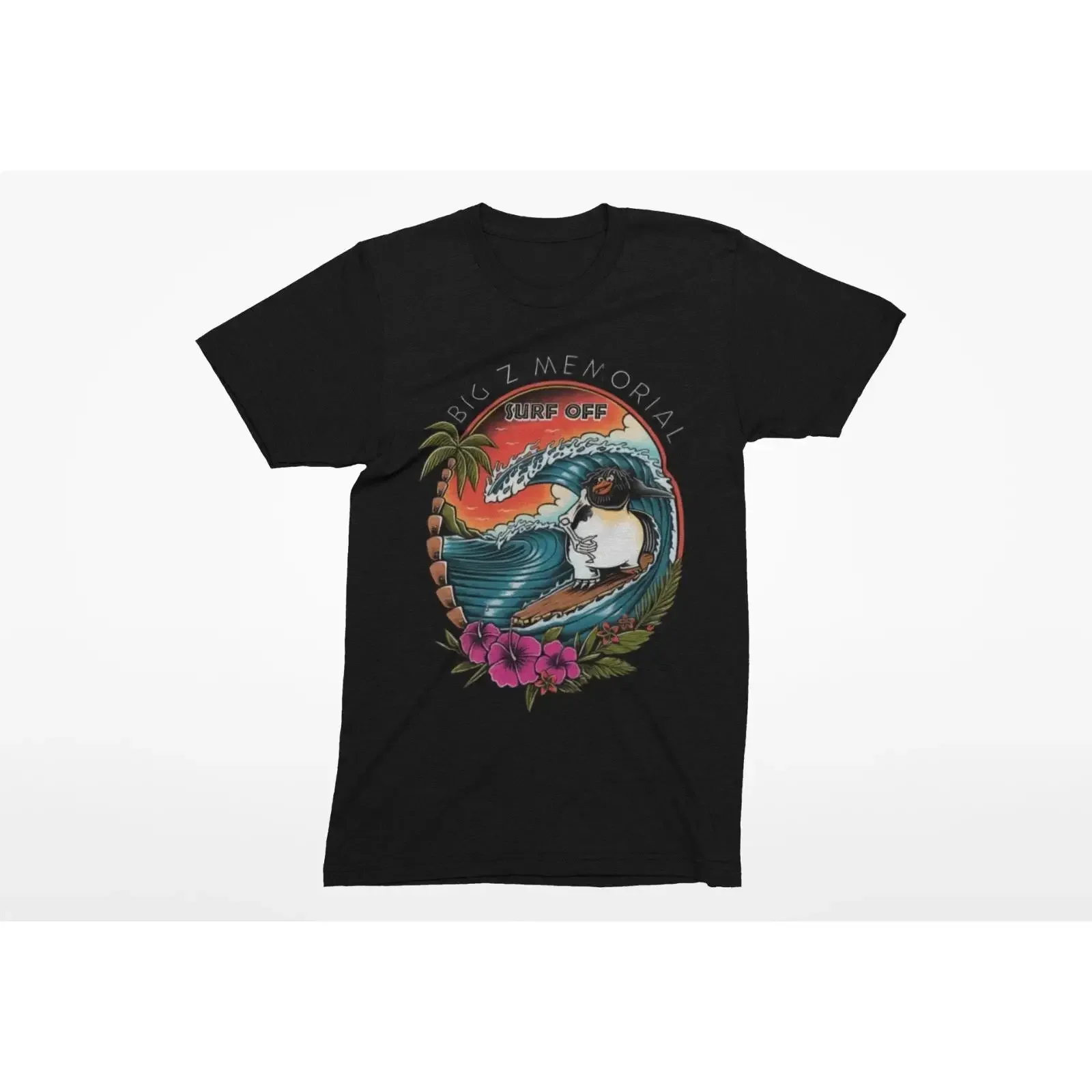 Surfing Penguin T Shirt Black Size S 4XL vintage Washed streetwear Versatile Top For Everyday Wear Comfortable Slightly