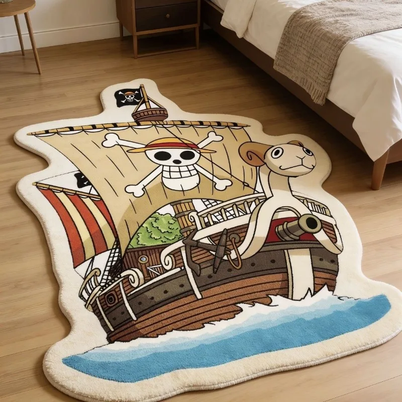 

Коврик для спальни с изображением корабля из аниме One Piece, нескользящий, с толстым пушистым дизайном, для декора спальни.