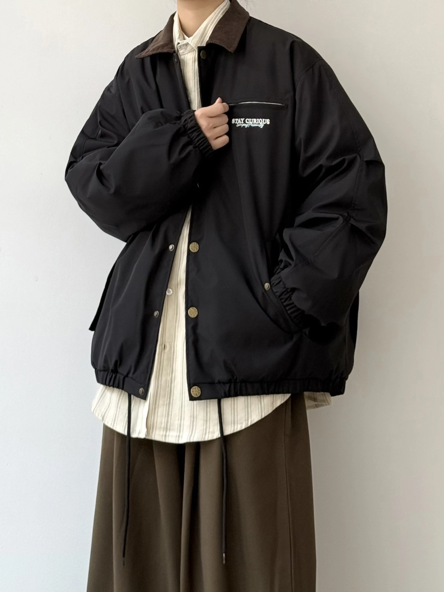 

Retro Japanese Sle Contrast Color Collar Workwear Jaet Men's Spring Autumn Casual Versatile Commuting Hunting Coat