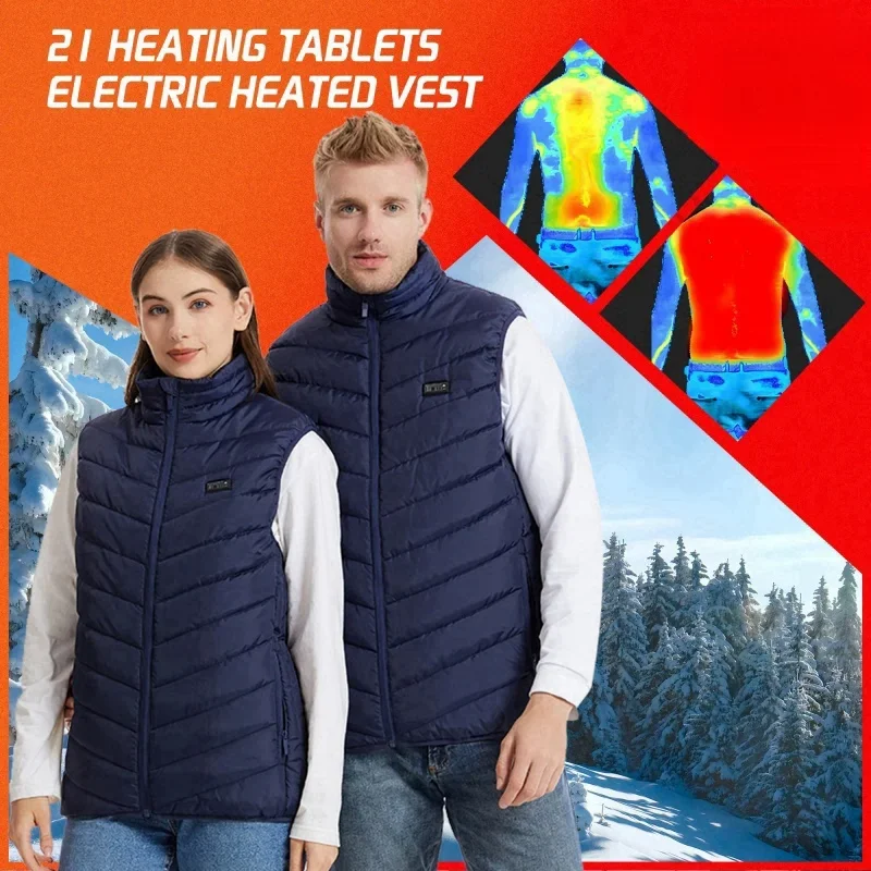 21 Areas Self Heating Vest Men's Heating Jacket Thermal Women's Usb Heated Padded Vest Winter Heating Clothing Fishing Hiking