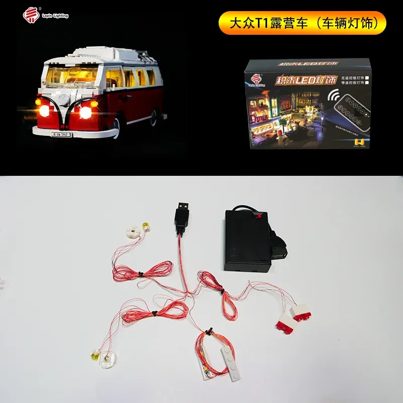 บล็อคก่อสร้างแบบทำมือไฟ LED เหมาะสำหรับรถสปอร์ตรุ่น VW T1ผู้ออกค่ายรุ่น10220 K กล่อง