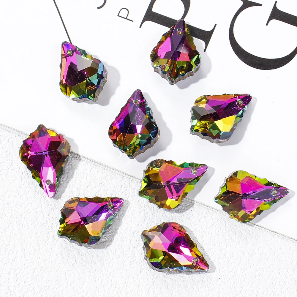 20Pcs 17x22mm Transparent Dazzling Crystal Beads Pendant Maple Leaf Spacer Beads DIY Bracelet Necklace Earrings Jewelry Making
