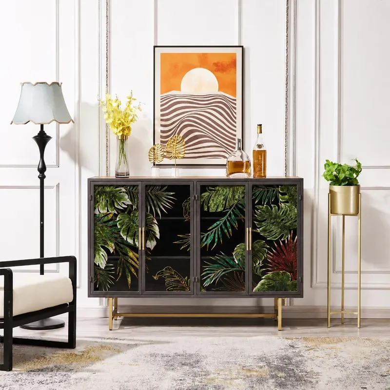 Silk Enamel Color Glass Door Side Cabinet Luxury Dining Room Storage Locker Foyer Porch Console Table Living Room Furniture