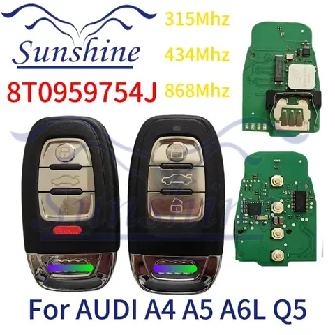 선샤인 315/433/868Mhz pcf7945AC 칩 스마트 원격 자동차 키 Fob 아우디 A4 A5 A6L A7 A8 Q5 Keyless Go 8T 0959754 J 754D/H/F/C/B
