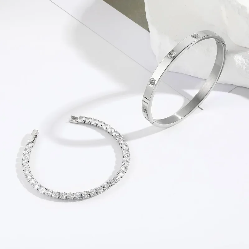 2pcs/set Luxury Love Dangles Bracelets for Women Teen Girls Cubic Zirconia Cuff Bangle Friendship Jewelry Witness Gift of Love view 5