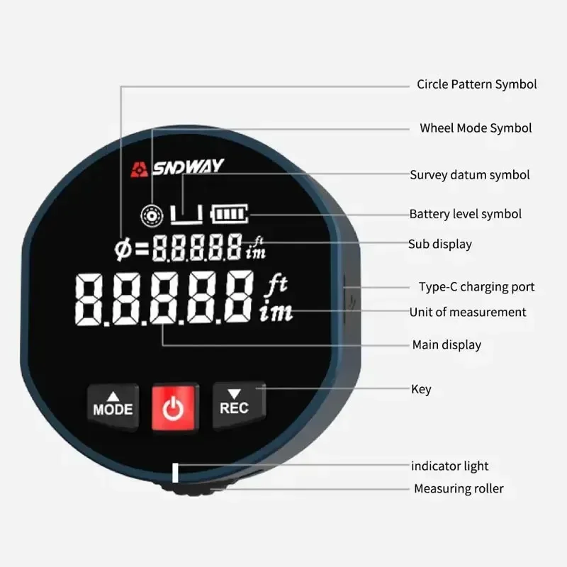 FANYUE Laser Rangefinder Roller 0-99M Laser＆Roll Dual Mode Distance Meter Trena Laser Tape Measure Range Finder Home Tools