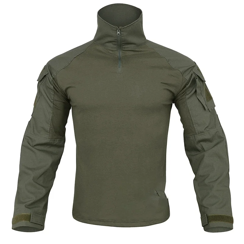 

Men's Long Sleeve Combat Shirt 1/4 Zipper Ripstop Cotton Tactical Shirts Outdoor Camping Hiking Camoufalge Airsoft T Shirts