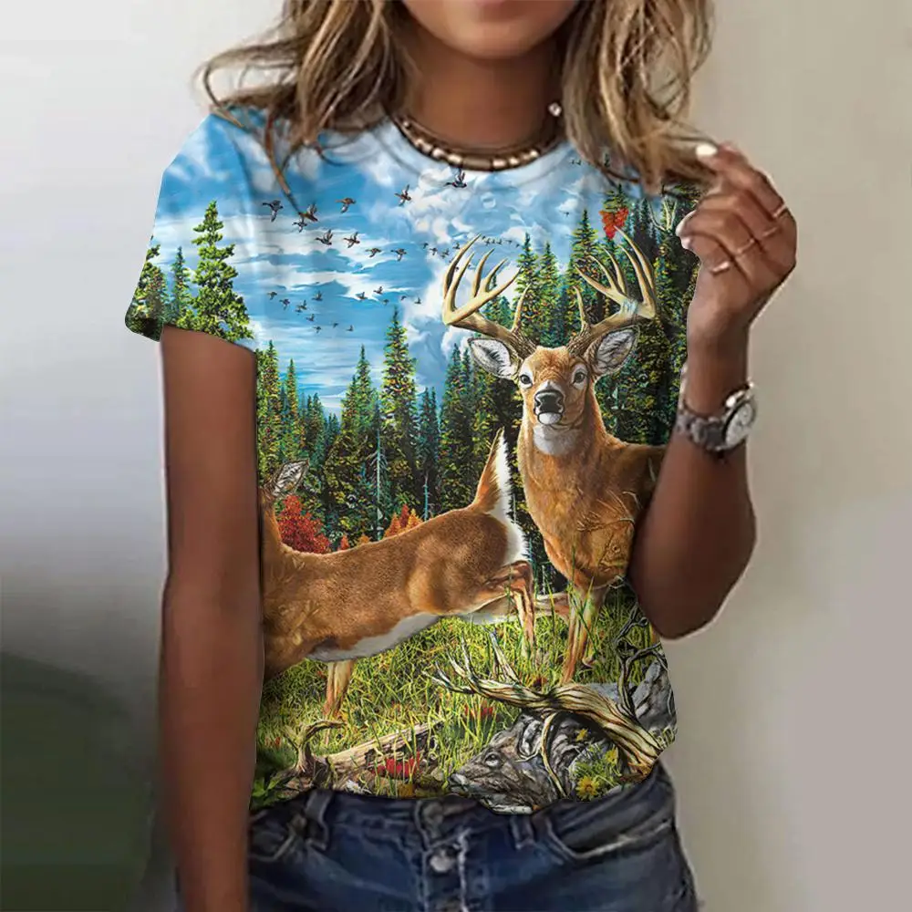 Blusa de moda de verano para mujer, camiseta con temática de animales salvajes en 3d, camisetas informales, Top de manga corta, ropa básica de gran