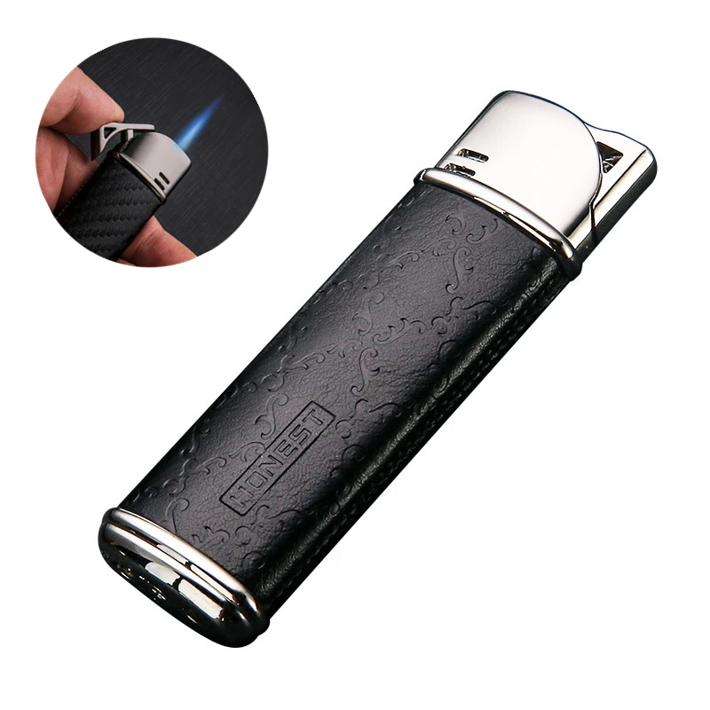 2022 HOINEST Inflatable Windproof Lighter Retro Foreskin Simple Creative Lighter Metal Jet Flashlight Cigar Lighter Smoking Gift