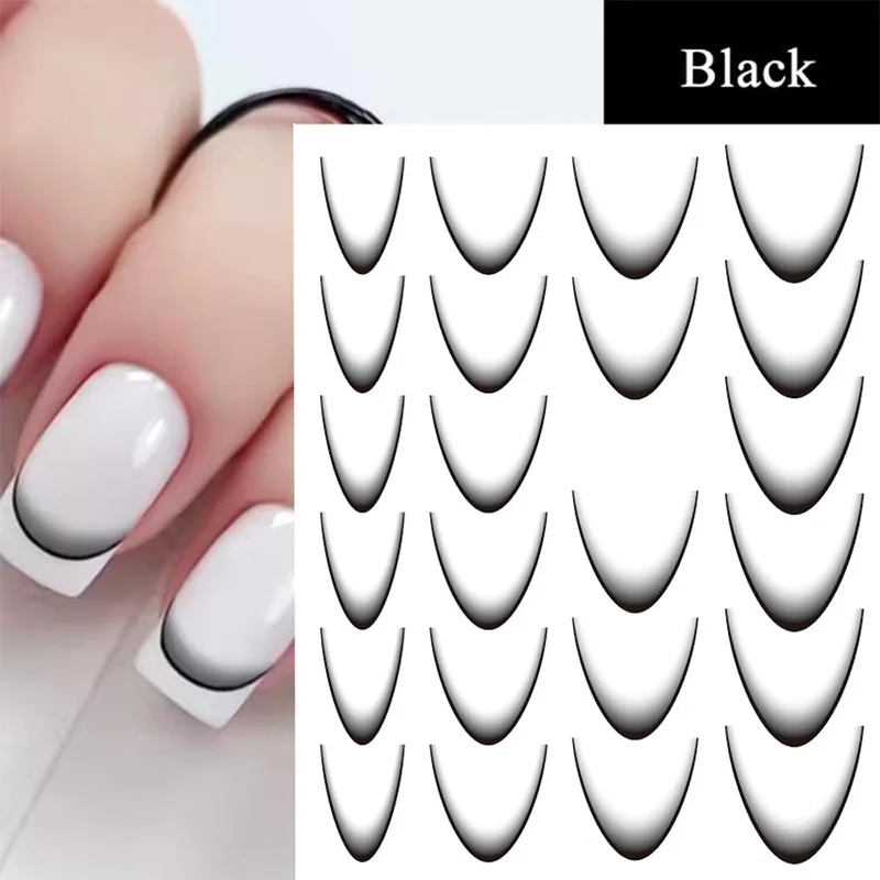 KANIU Black Gradient French Tip Nail Stickers Self-Adhesive Smile Line Nail Decal Manicure Guide For Nail Art Decoration