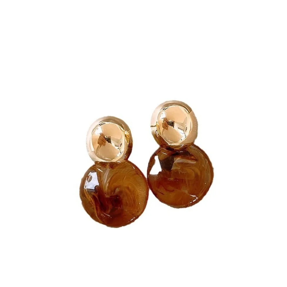 Pendant Amber Color Earrings Light Luxury Temperament Vintage Women's Earrings Round Fashion Jewelry Amber Ear Stud Wedding