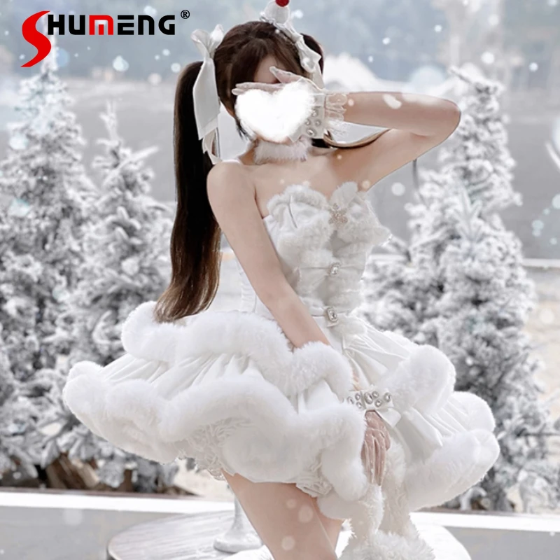 

Winter Autumn Winter Ceremony Romantic Atmosphere Date Princess Dress White Cape High Waist Slim Fit Birthday Banquet Vestidos