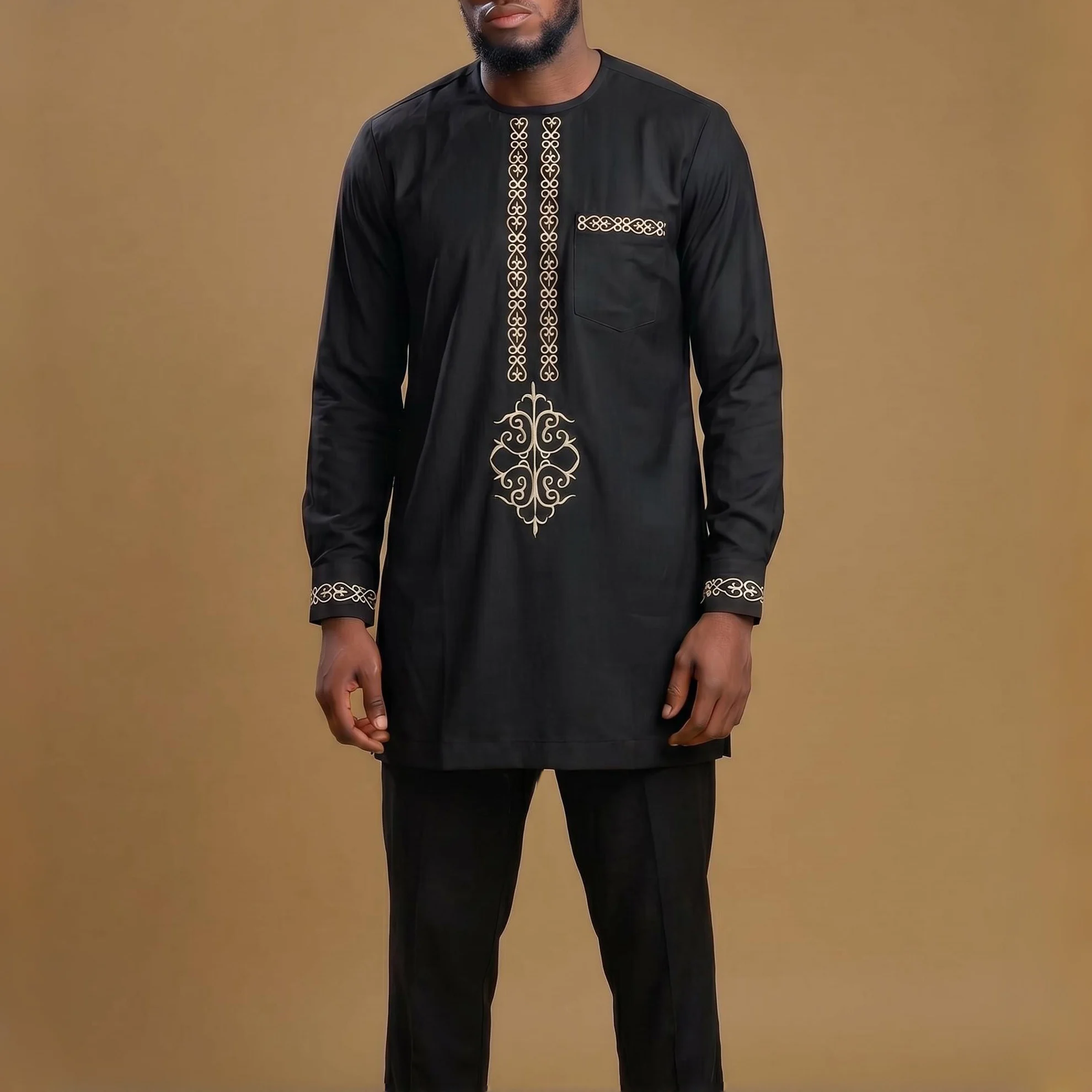 Conjunto de roupa Dashiki africana para homens, traje étnico de luxo, elegante, novo, 2 peças, estilo Abaya.