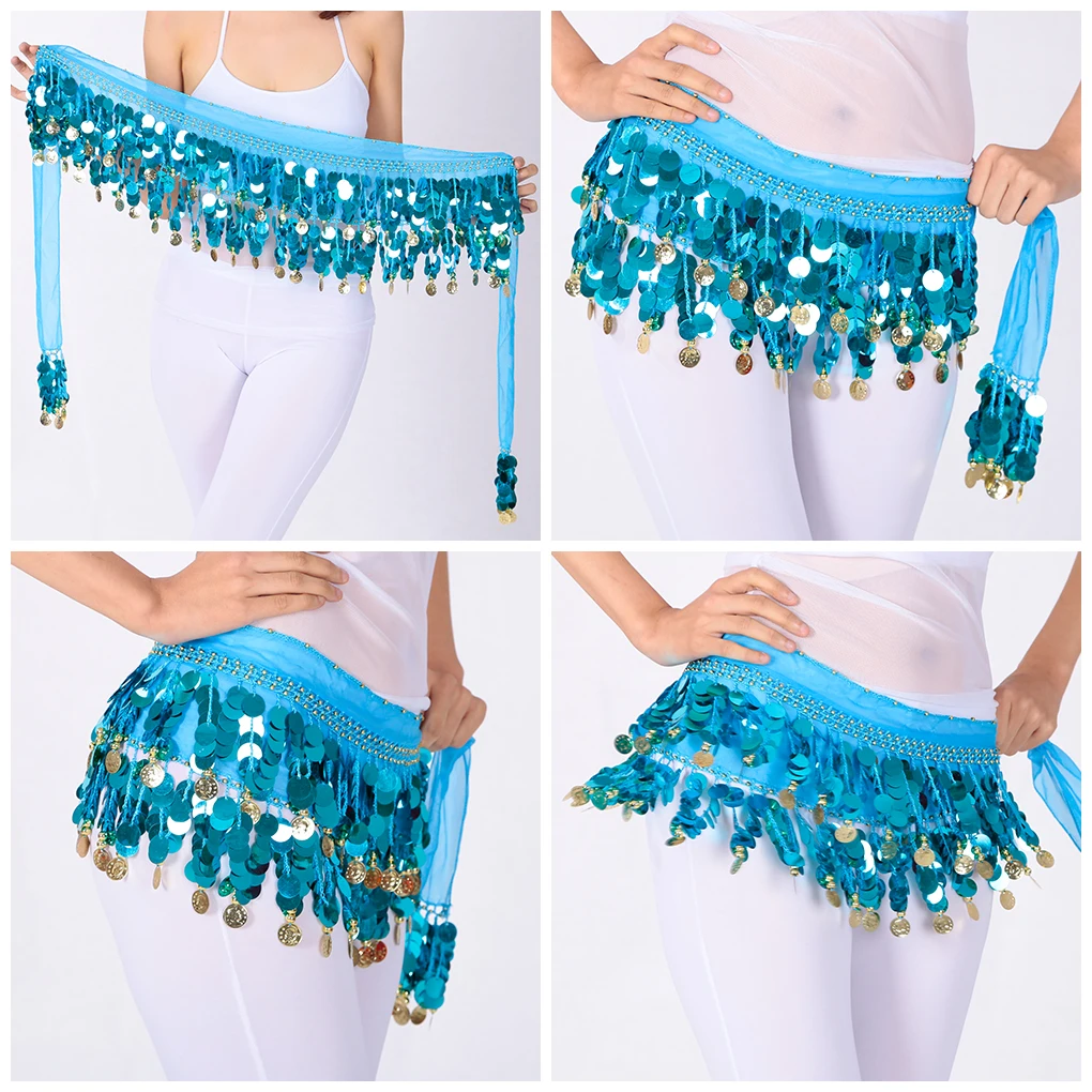 Crisp Sound And Firm Coin Sequined Waist Hip Scarf For Belly Dancing Lightweight Portable Blended