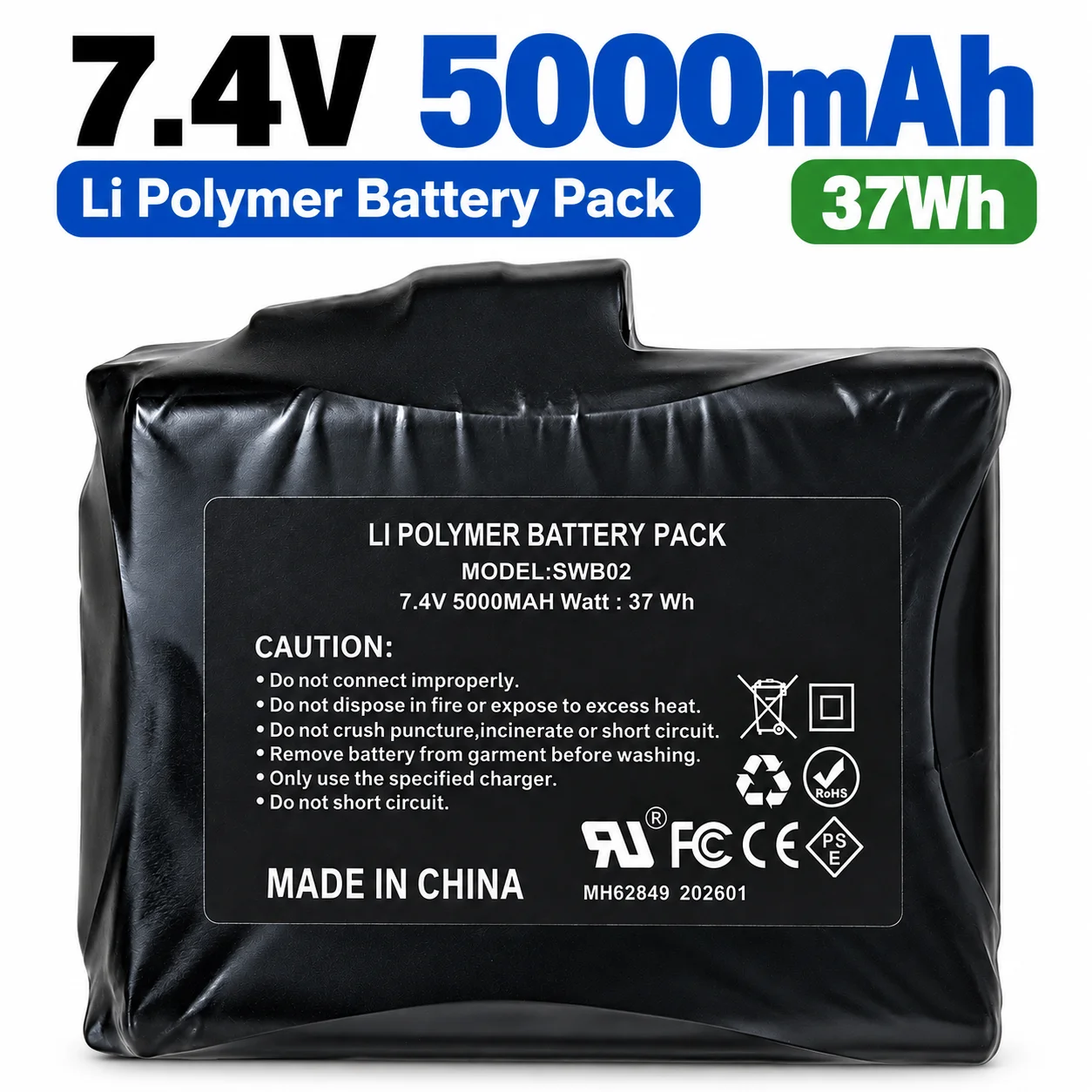 7,4V 5000mAh Wiederaufladbare Akku-Batterie für beheizte Kleidung, Westen, Schuhe und Handschuhe, Akku mit großer Kapazität, DC35135-Anschluss