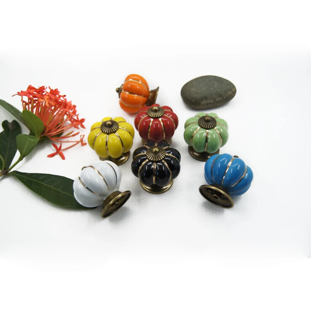 

Ceramic Door Knobs Pull Handles Durable Pumpkin Shaped Cabinet Drawer Wardrobe Knobs 40x40x40mm Random Color Metal Screw