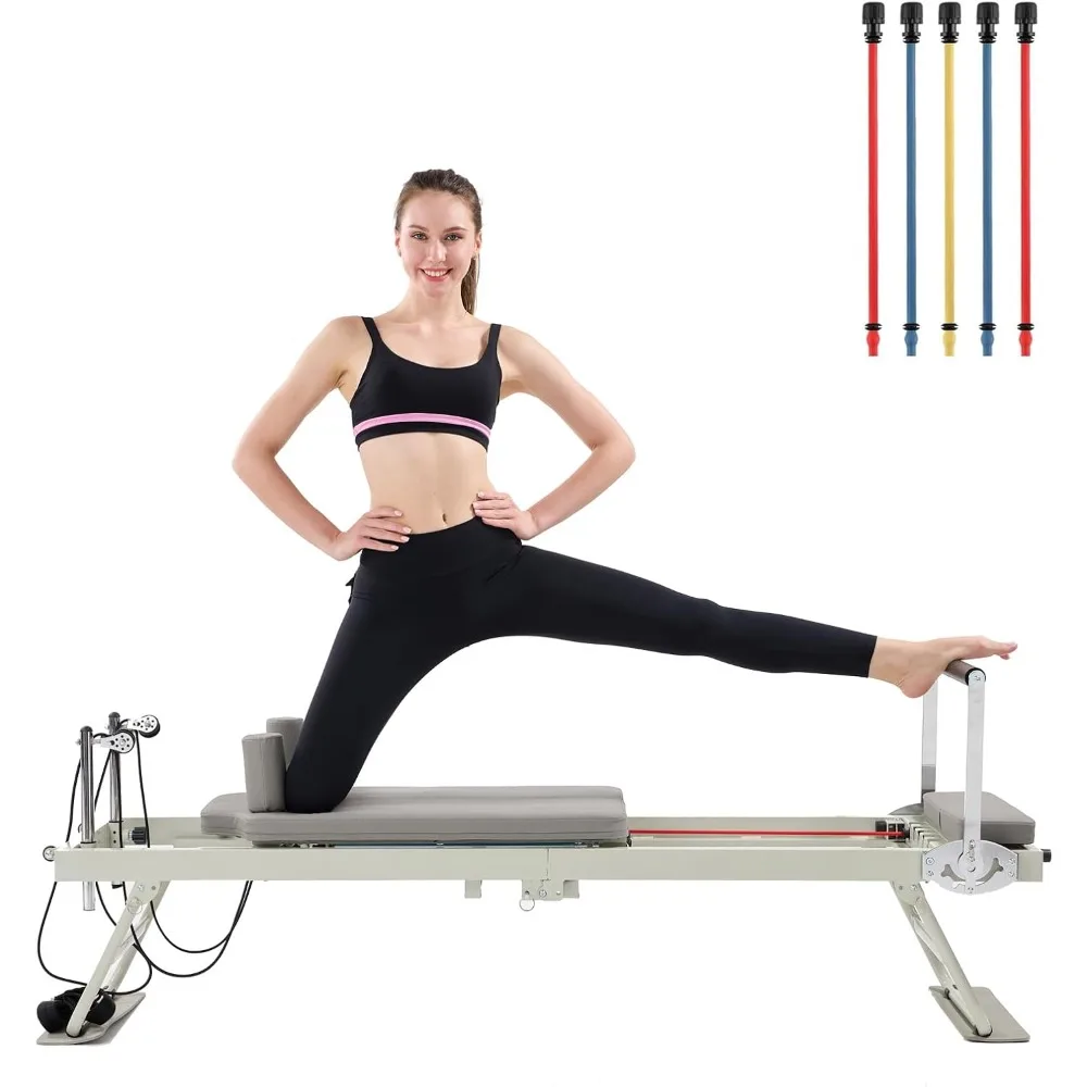 

Pilates Reformer, Foldable Pilates Reformer Home Gym Equipment,Core Pilates Bed for Home Workouts , Dual Resistance- Springs