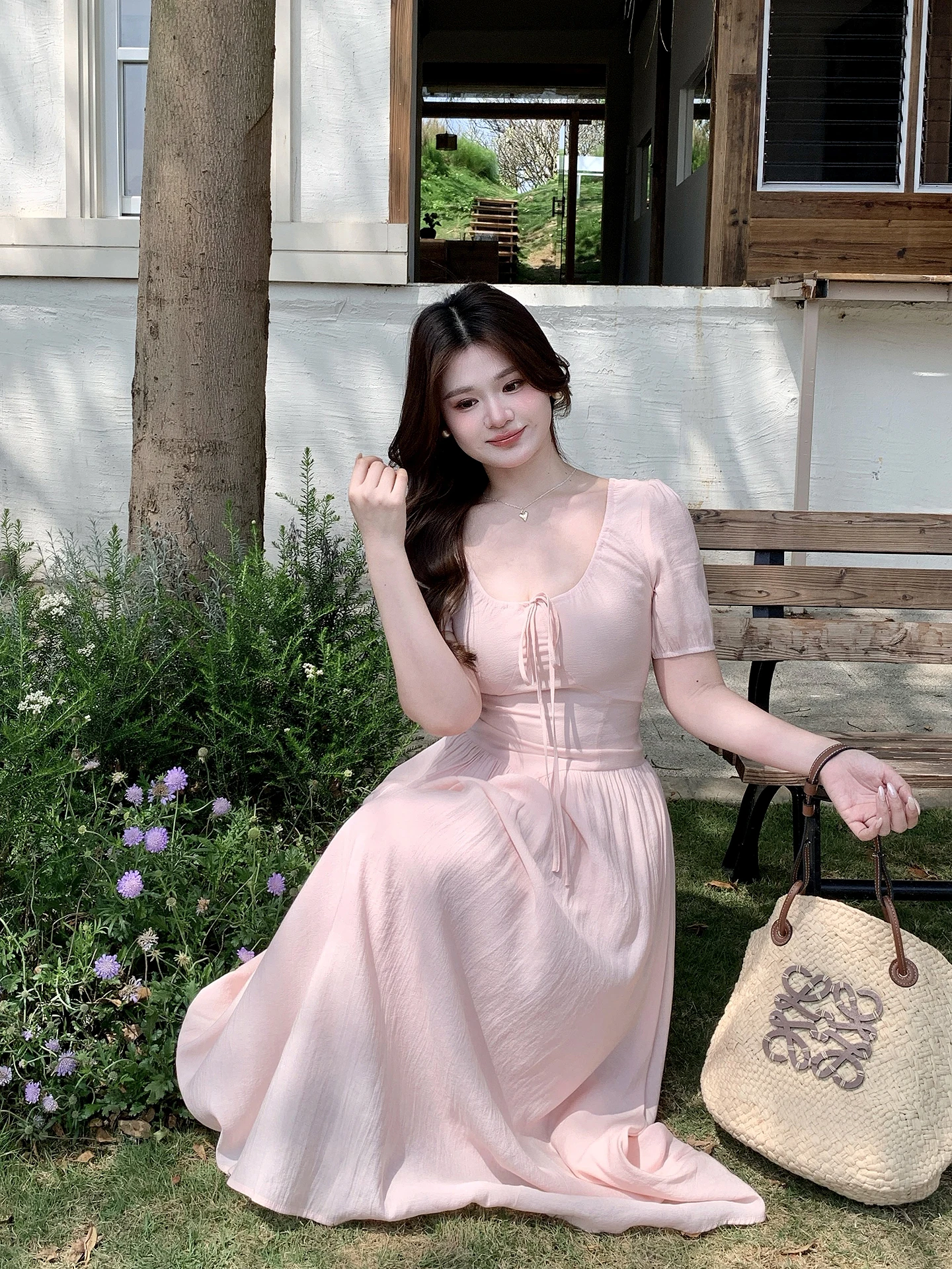 

Платье Meet Home больших размеров в нежном стиле, с коротким рукавом, розовое, с квадратным вырезом, приталенное, для чаепития, для города и повседневной носки