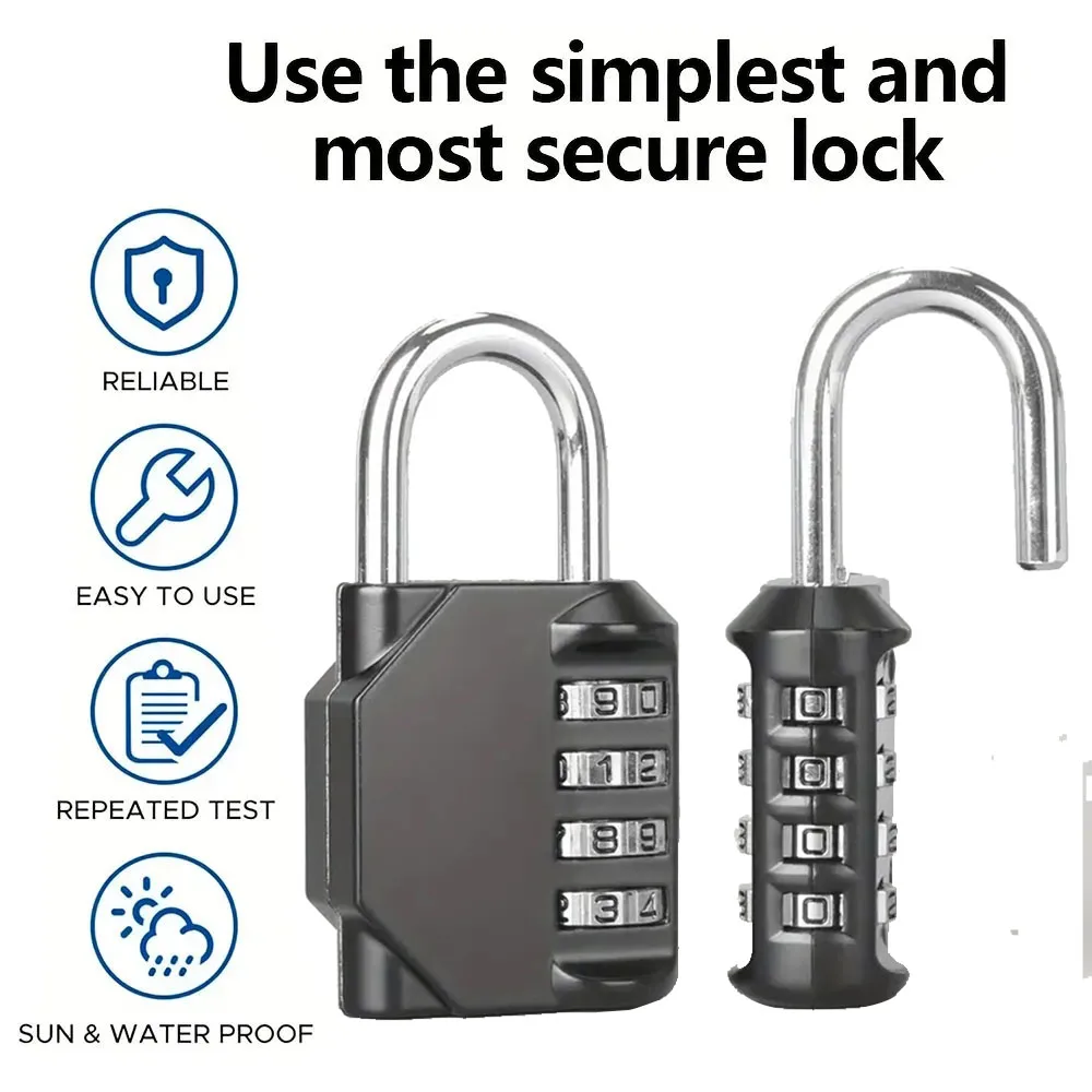 قفل مجمع مكون من 4 أرقام قطعة واحدة قابلة لإعادة الضبط شديدة التحمل مقاومة للماء قفل برمز لتخزين خزانة البوابة الخارجية واستخدام السفر #1