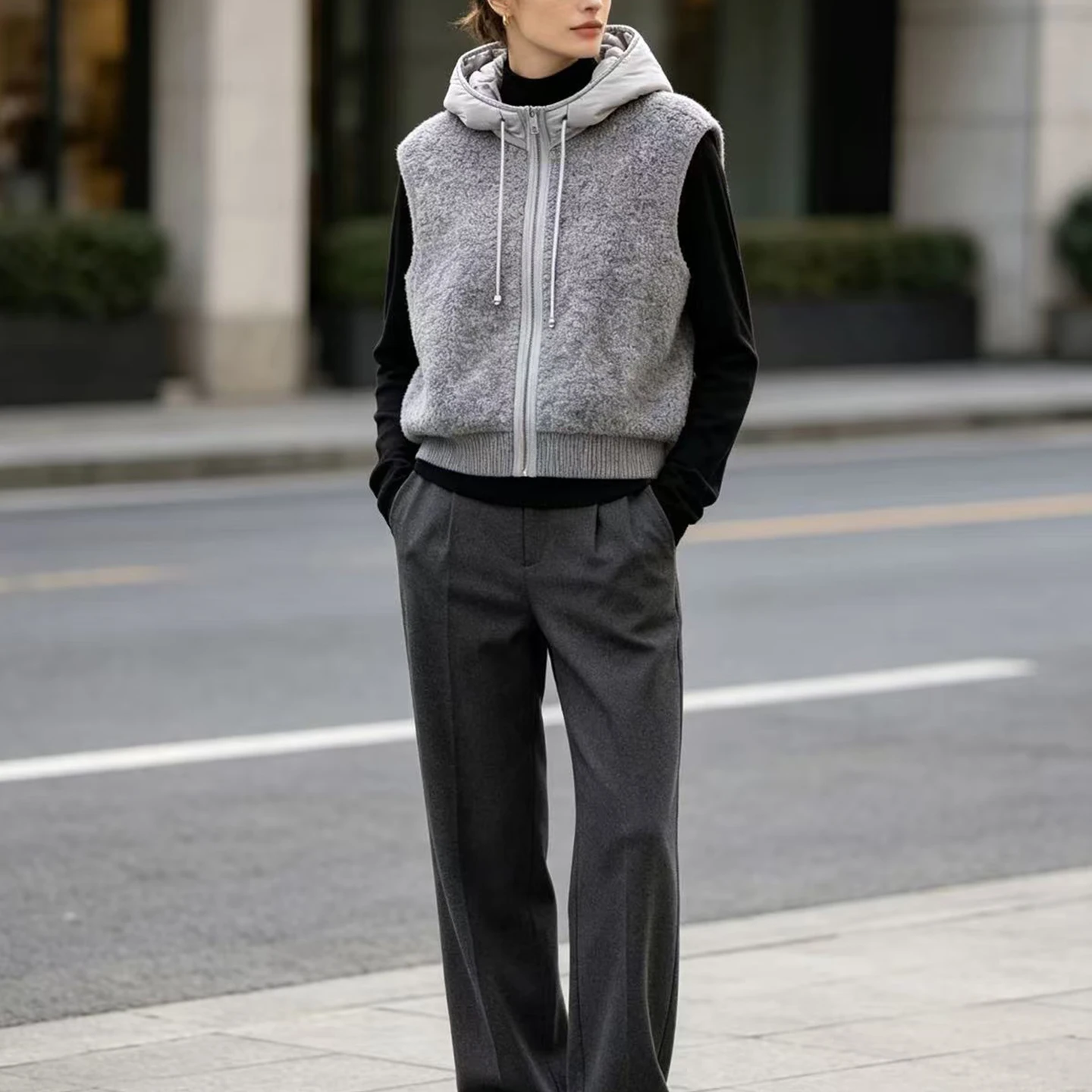 Women's Casual Multi-Color Sleeveless Hooded Zipper Cardigan Vest 2026 New Autumn Fashion Outerwear Drawstring Closure