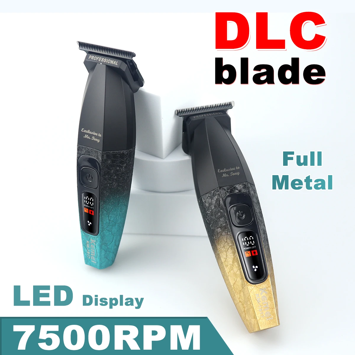 

Kemei KM-1817 триммер для волос для мужчин DLC Blade T-Blade 7500 об/мин цельнометаллический ЖК-дисплей малошумная профессиональная финишная машина