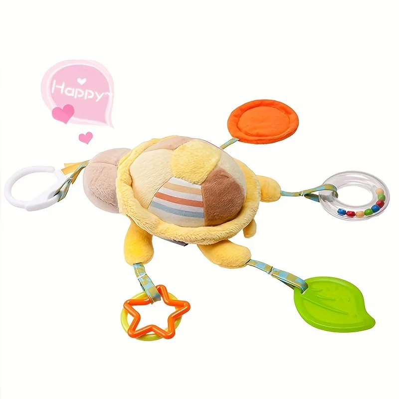 Juego de cuna con CONTROL de sonido para recién nacidos, lindos animales de peluche, tortuga interactiva, cachorro, conejo, abeja, juguetes calmantes para bebés