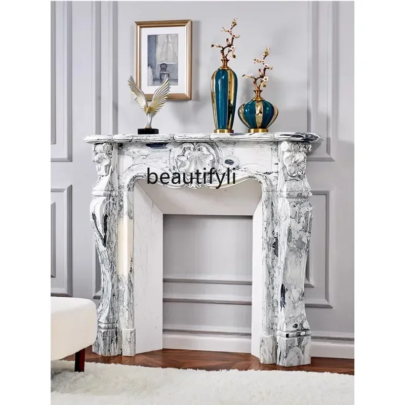 

k182xz1Sculpture Customization Arabescato Marble Mantelshelf French Light Luxury Fireplace Living Room Decoration Stone Carving