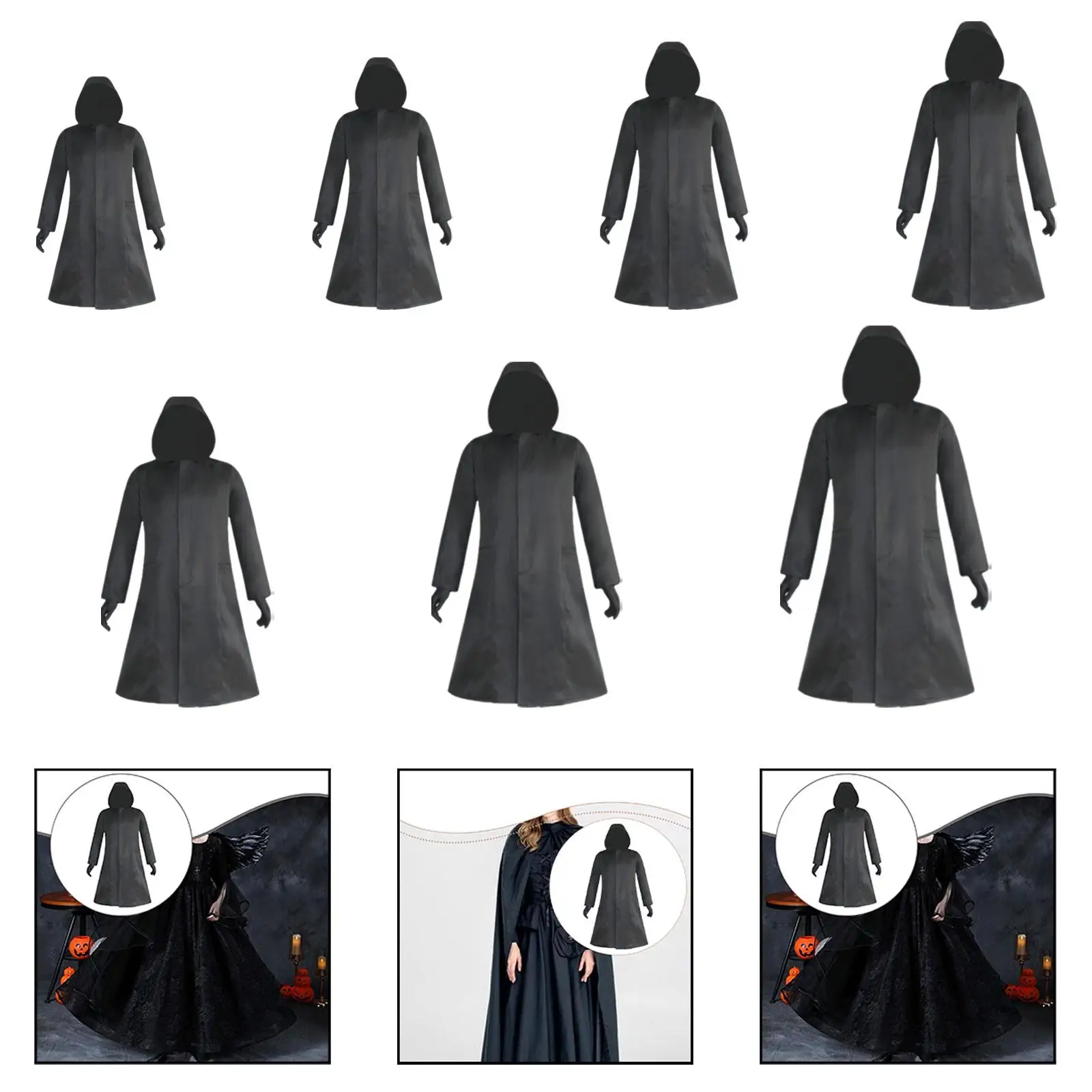 Halloween Costume Cosplay with Gloves Robe Cape Black Cloak for Fancy Dress Carnival Photo Props Stage Performances Party Favor