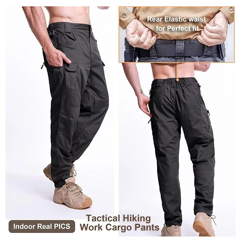 Cargo Pants Hiking Men Outdoor Waterproof Multi-pocket Tactical Trousers Camping Spring Autumn Combat Rip-Stop Work Pant
