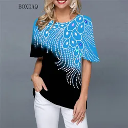 Fashion 3D Print Shirt Summer Short Sleeve Street Style Women Blouses Round-Neck Female Casual Shirts Lady Pullovers Tops