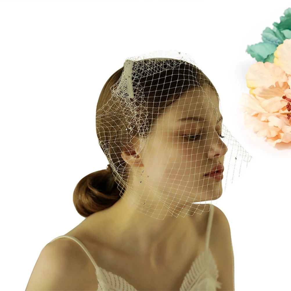 

Covered Face Veil Short Bridal Vintage Ivory White Mesh Gauze Wedding Accessories Elegant Party Photography Short Veil