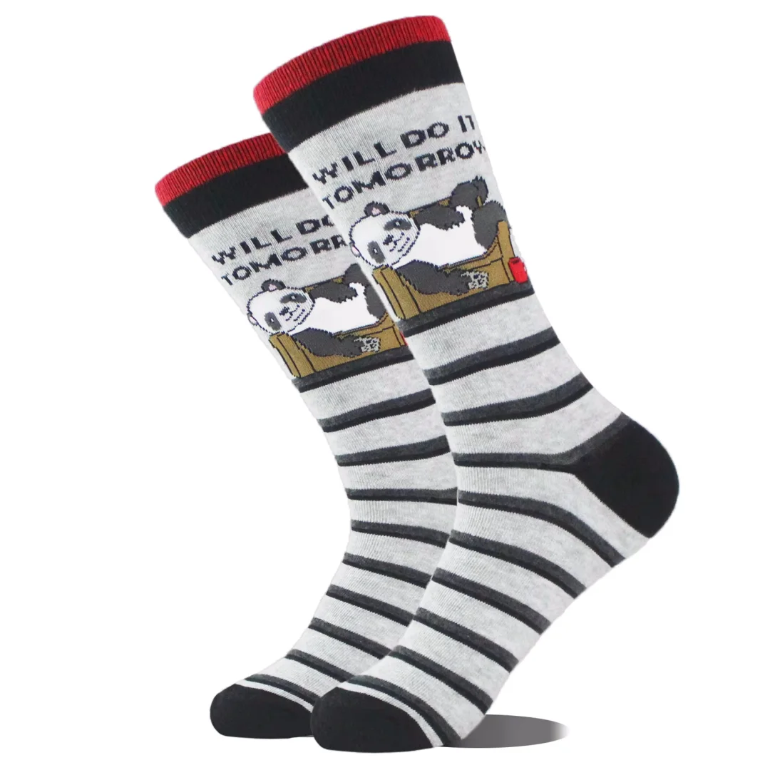 زوج واحد من الجوارب الرجالية المطبوعة لمنتصف الساق، شارع عصري، يرتدي لجميع المواسم