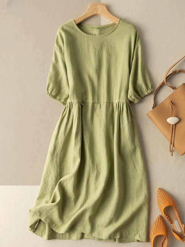 

2024 Women Summer Fashion Cotton Linen A-line Dress Female Loose Solid Color Vestidos Ladies Long O-neck Casual Dresses M211