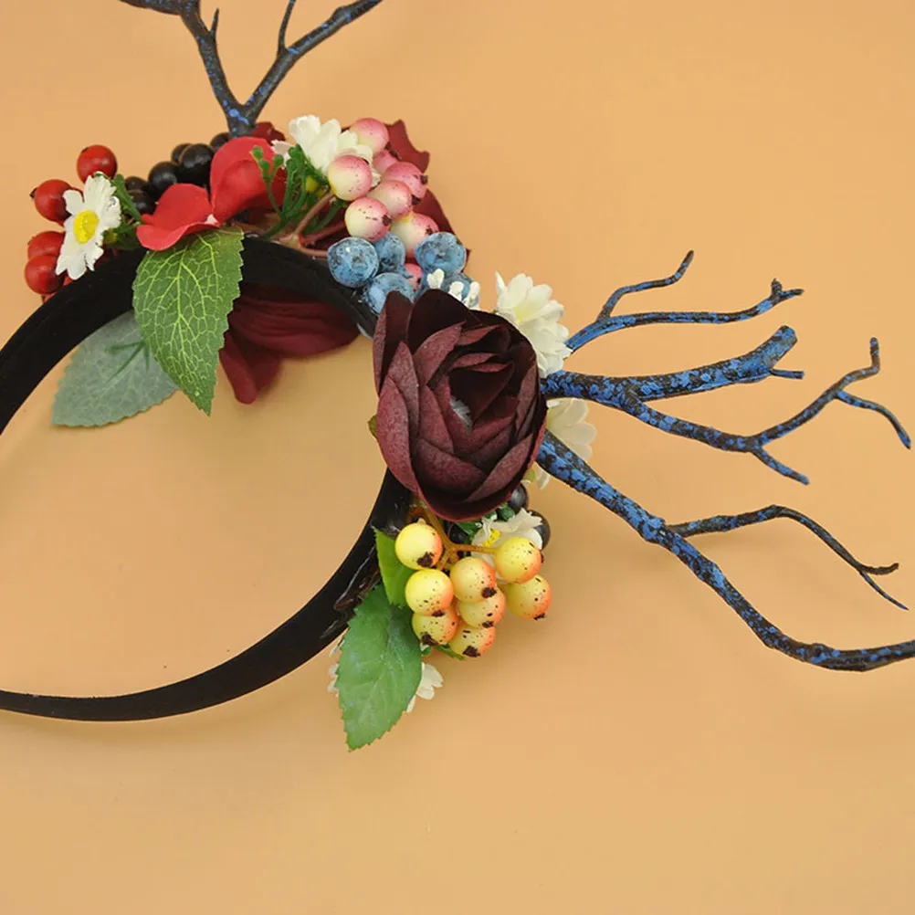 

1Pcs Deer Antler Hair Accessory Simulation Branch Flower Berry Headband for Christmas Party Masquerade Costume Photo Props