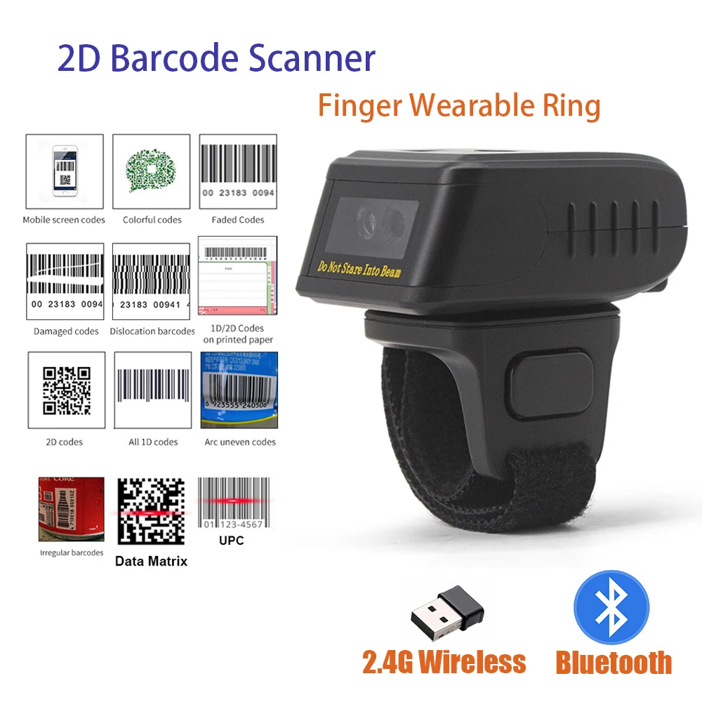 

Finger Barcode Scanner Bluetooth Wireless Wifi Wearable Ring Portable Mini 1D/2D Reader For Warehouse Android IOS Windows PAD