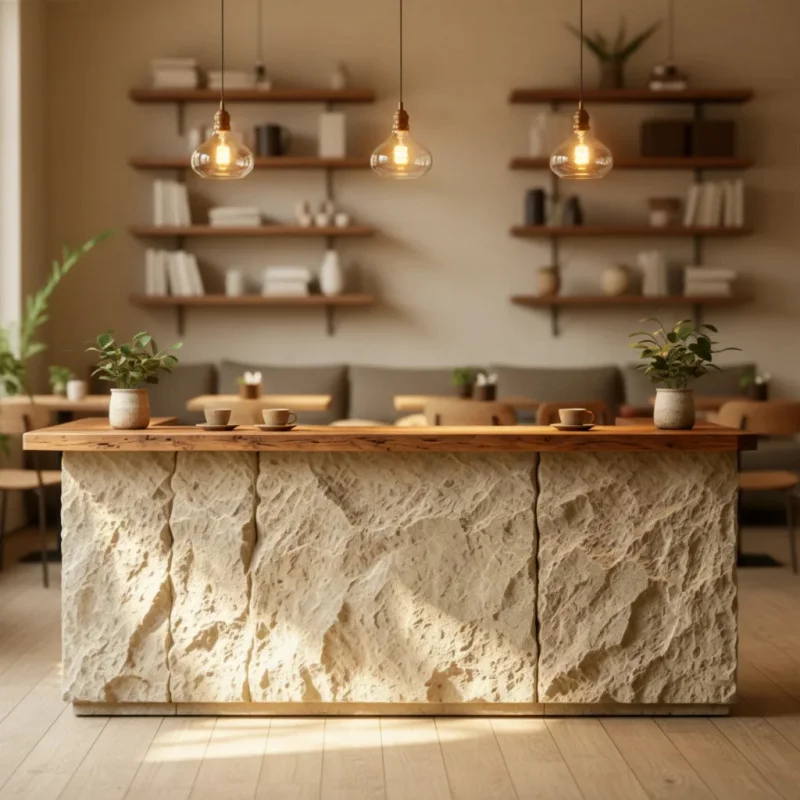 custom.GZowin Vintage-style Artificial Stone Reception Desk Modern Classical Flair High Quality Wood Hotels Cafs Shopping Ma