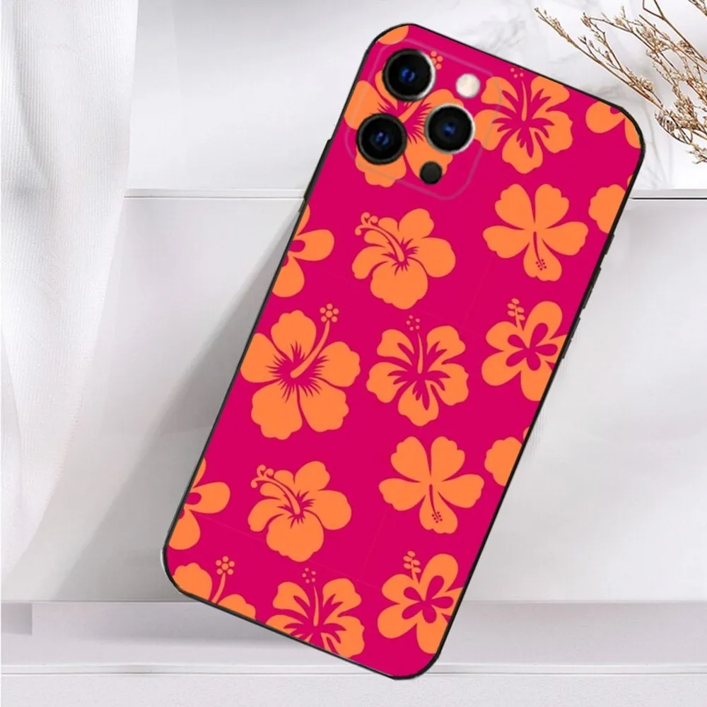 Hibiscus Hawaiian Flower Phone Case For iPhone 16,15,14,13,12,11 Plus,Pro Max,XS,X,XR,SE,Mini,8,7 Soft Silicone Black Cover