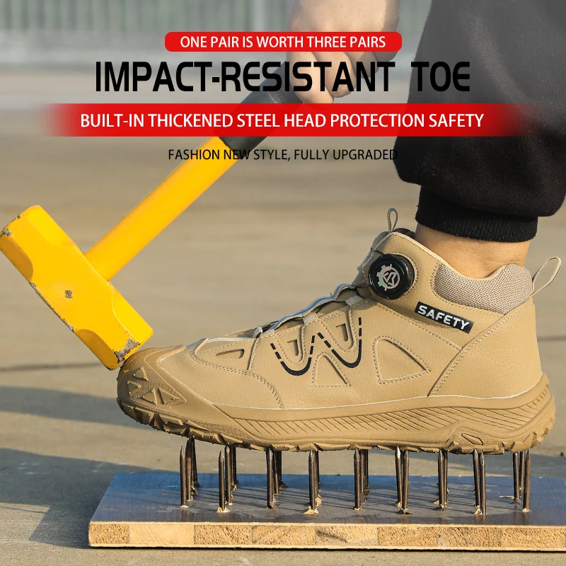 Middle-sized snap-button rubber-soled safety shoes, protective shoes, work shoes, impact-resistant, puncture-resistant