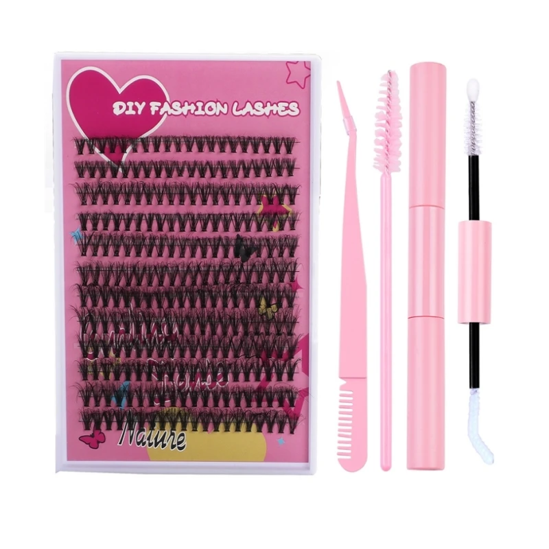 30P/40/50P Segments 8mm-16mm Natural Style with Glue Tweezers DIY Handmade Custom Logo Mink Hair Eyelash Extension Kit