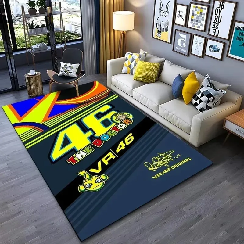 Alfombra de Motociclista The Doctor, Alfombra Negra y Amarilla con Diseño Dinámico de Pista de Carreras y Número 46, Decoración para el Hogar