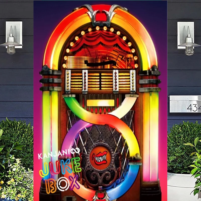 Jukebox Cutout Photography Backdrop 50's Rock And Roll Banner Birthday Party Decoration Baby Shower Background Poster Supplies