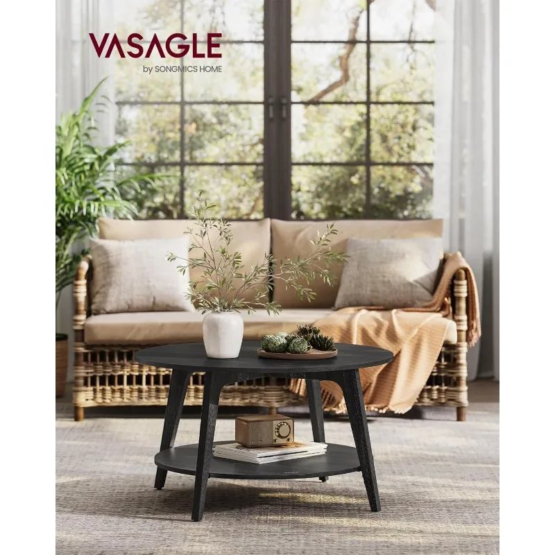 Round Coffee Table,2 Tier Coffee Table with Storage,for Living Room,31.5 x 17.7 Inches, Easy to Assemble