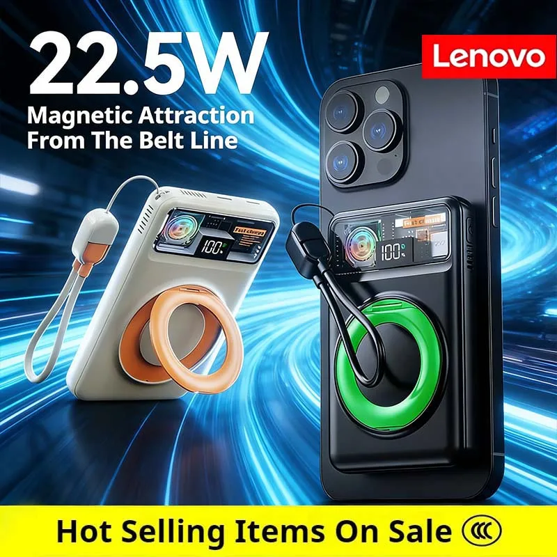 

Lenovo10000mAh Magnetic Power Bank Portable Wireless Charger With Cable Fast Charging External Battery Stand For iPhone Xiaomi