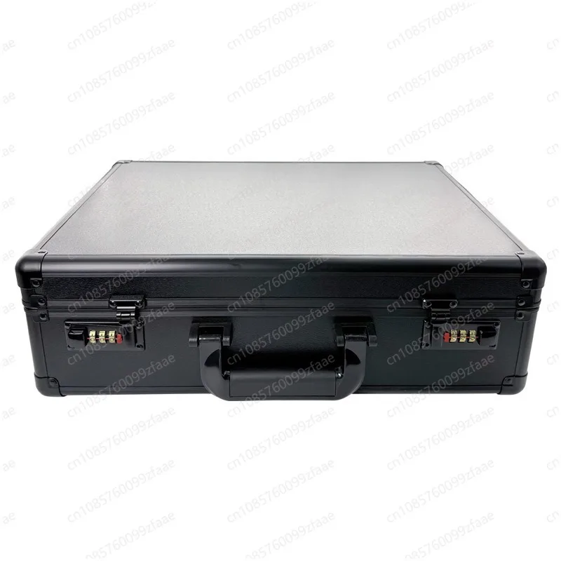All black aluminum alloy toolbox, portable password briefcase, shockproof storage aluminum box