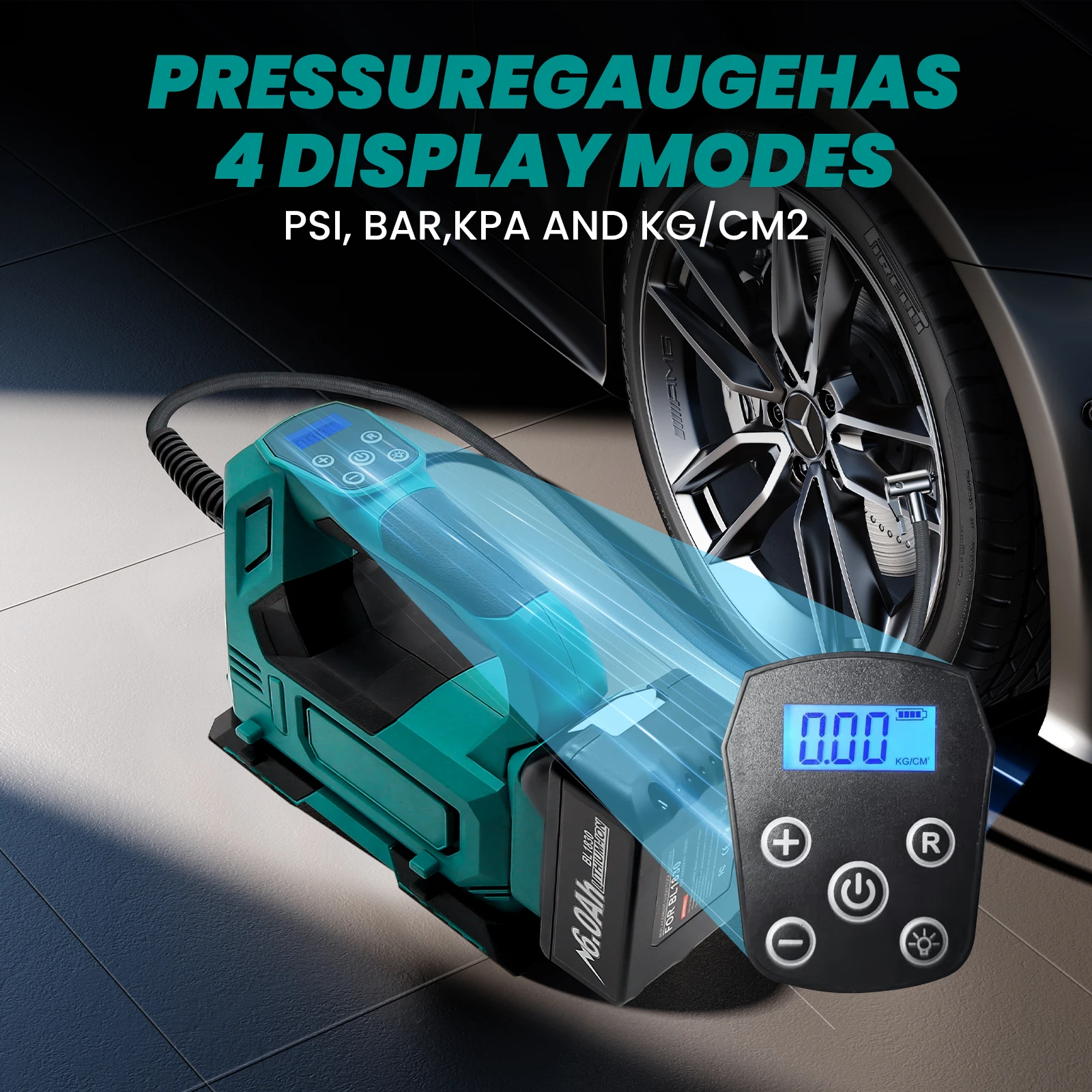 For Makita 18V Battery Portable LED Light Handheld Air Pump with Digital Pressure Gauge ﻿Cordless Tire Inflator Air Compressor