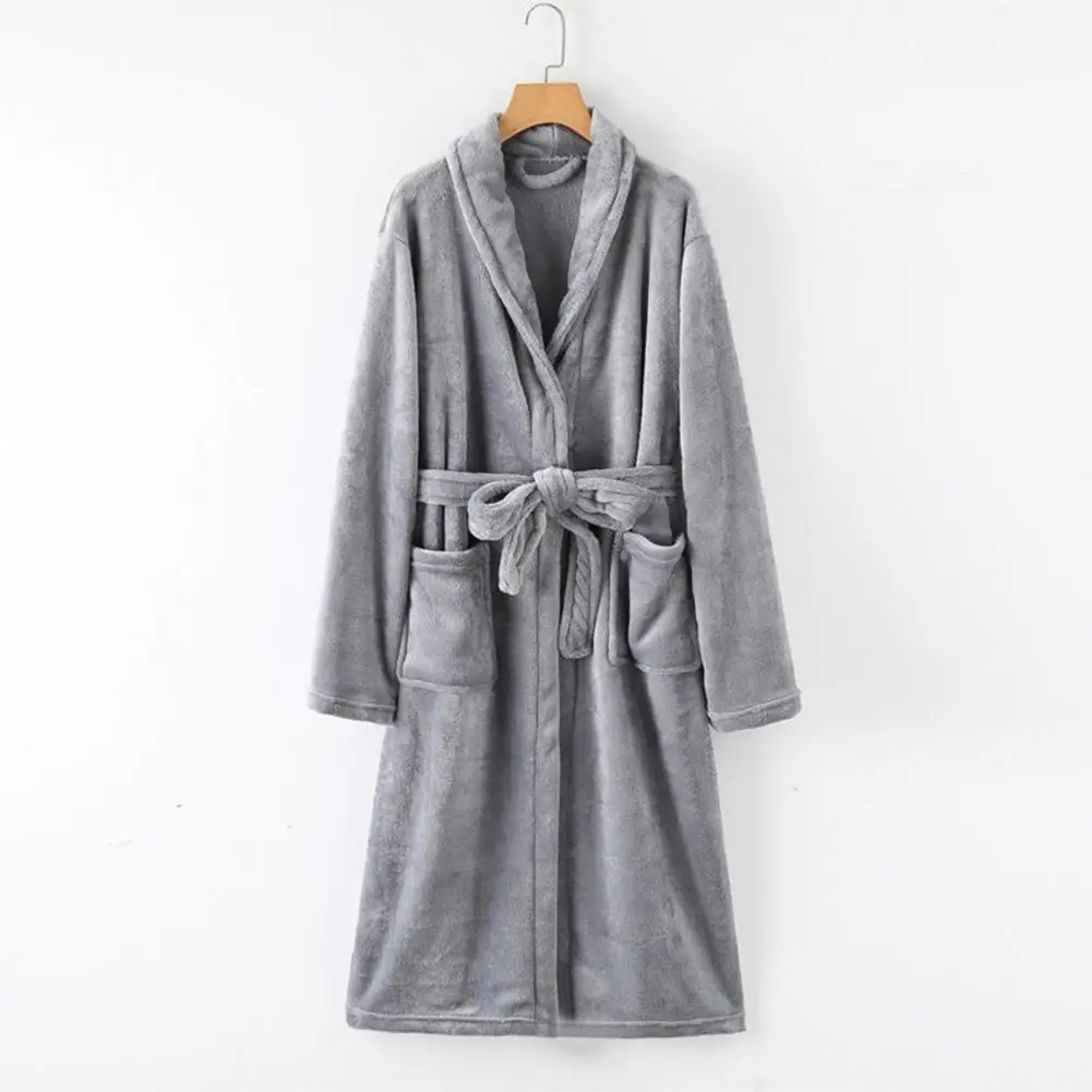 Lapel Bathrobe Cozy Unisex Winter Bathrobe with Lace Up Design Thick Warm Fabric Water Absorbent Features Long Sleeve Cardigan